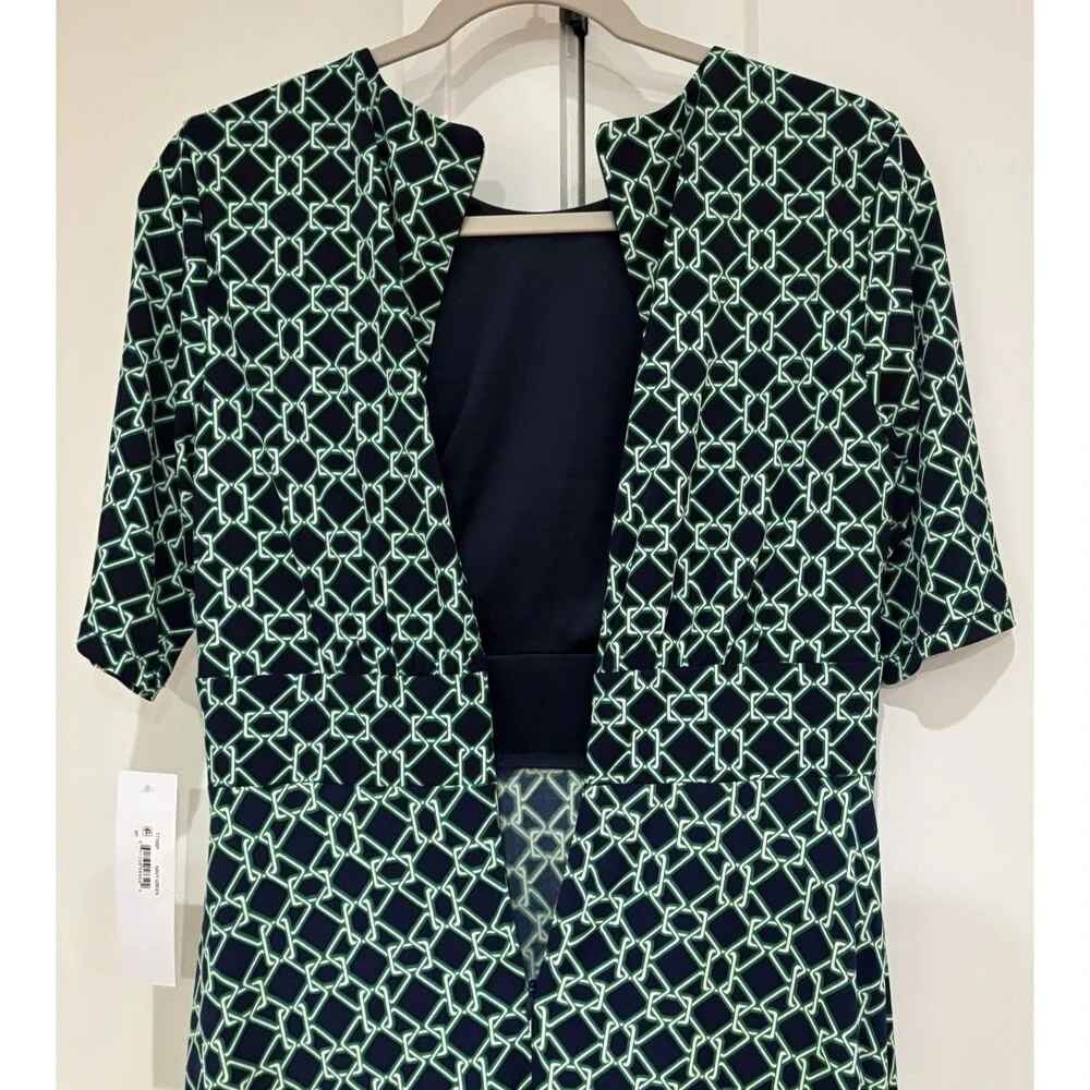 London Times Dress Women's Size 6P Petites Navy Blue Green Printed A-Line NWT - Picture 3 of 12